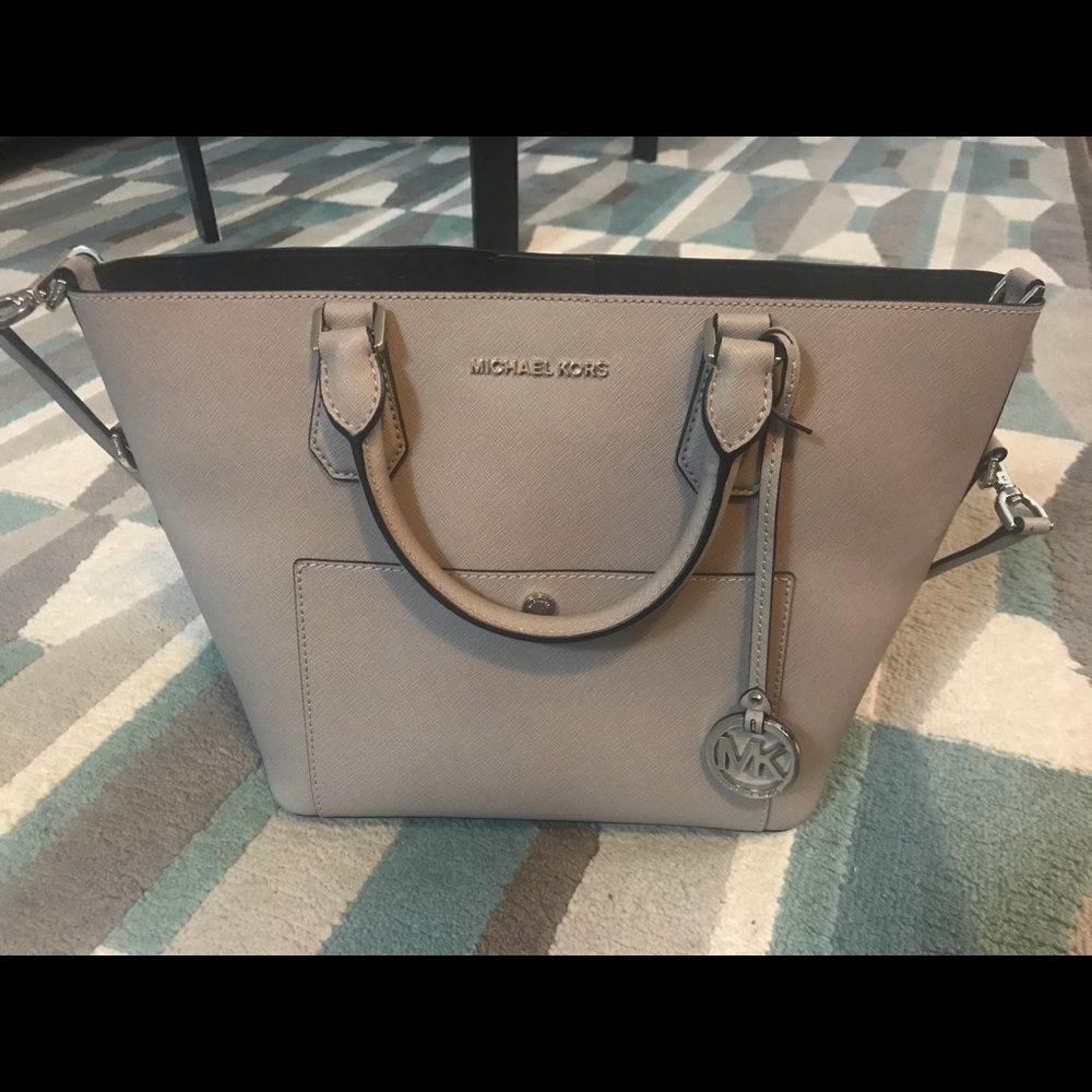 Michael Kors Taupe Crossbody Satchel with Silver Hardware